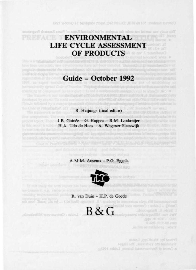 Environmental life cycle assessment of product. Guide - October 1992.